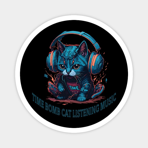 time bomb cat listening music Magnet by Suldaan Style